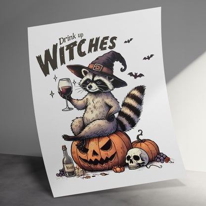 Halloween Poster with Festive Raccoon and Pumpkins product