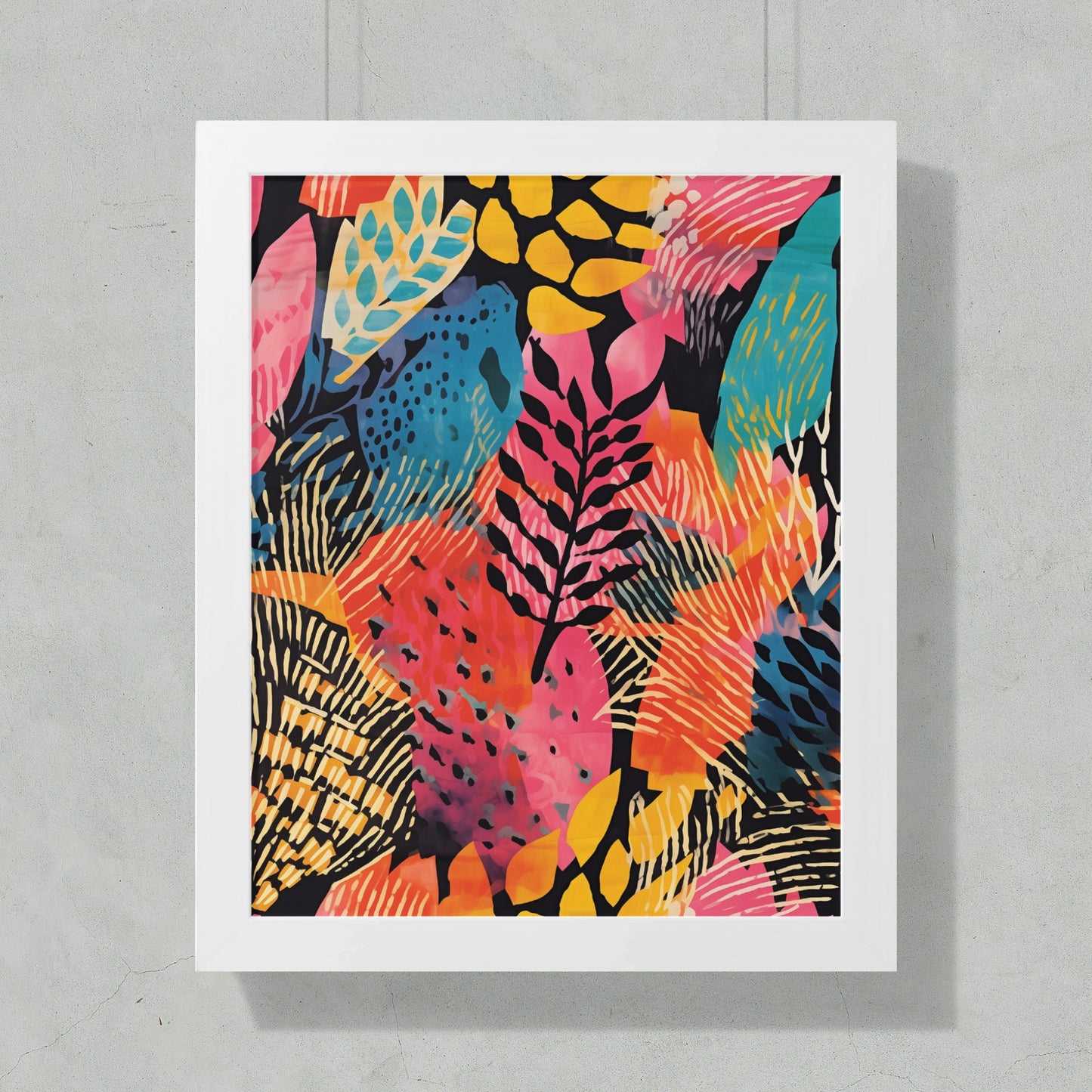 Vibrant Abstract Leaves Pattern Framed Art Print