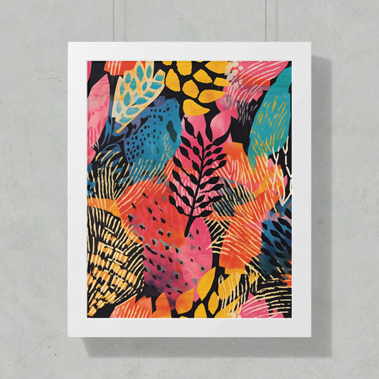 Vibrant Abstract Leaves Pattern Framed Art Print
