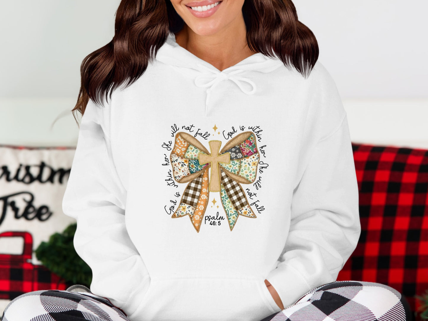 Faith-Based Bow Design Hoodie with Uplifting Message