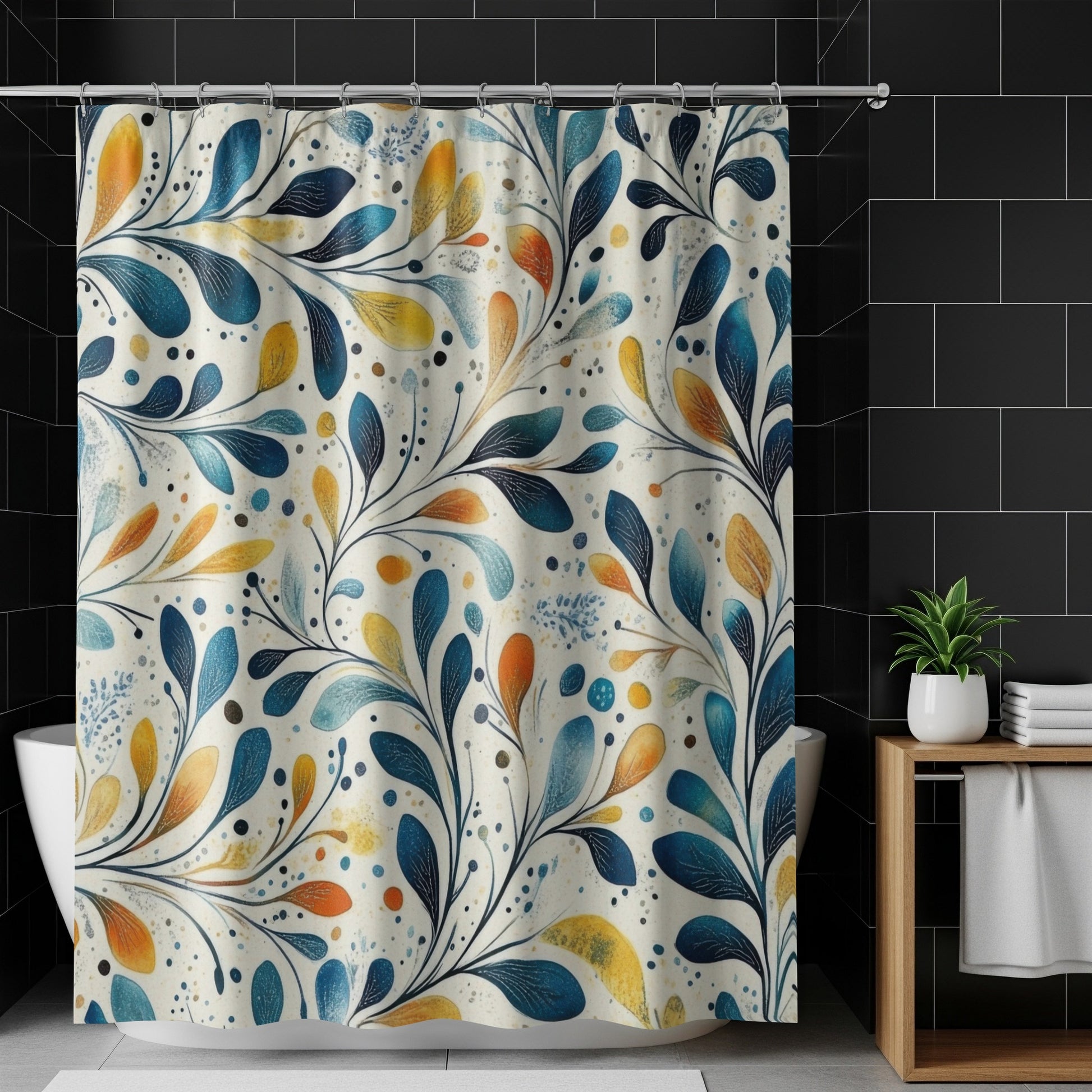 Elegant Vibrant Floral Patterned Shower Curtain