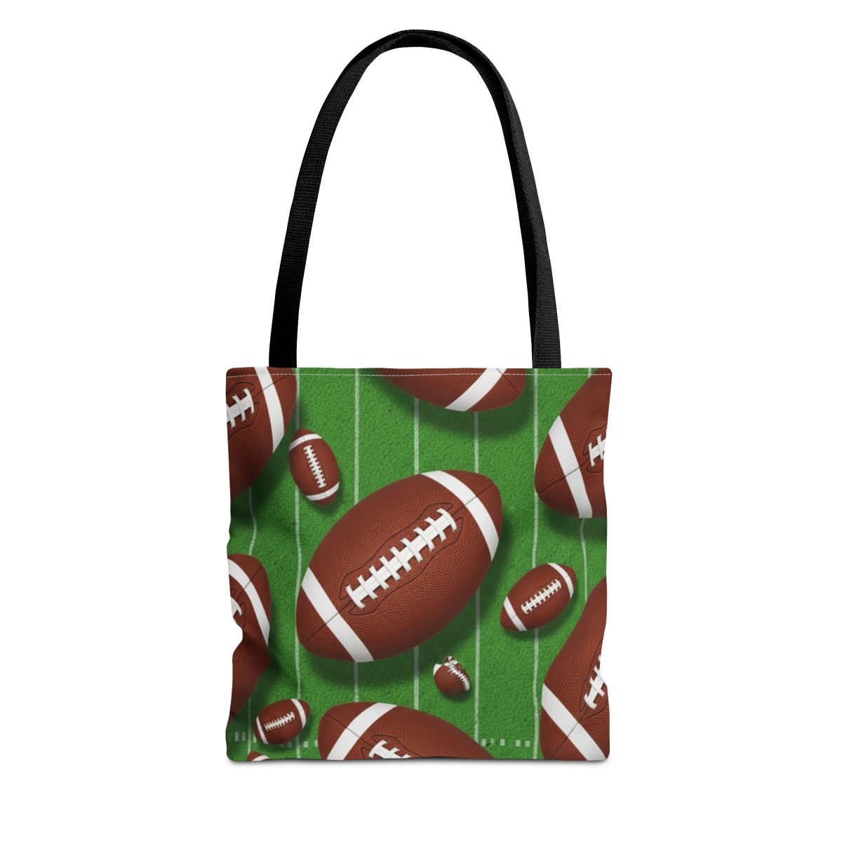 Football Print Tote Bag with Green Field Design