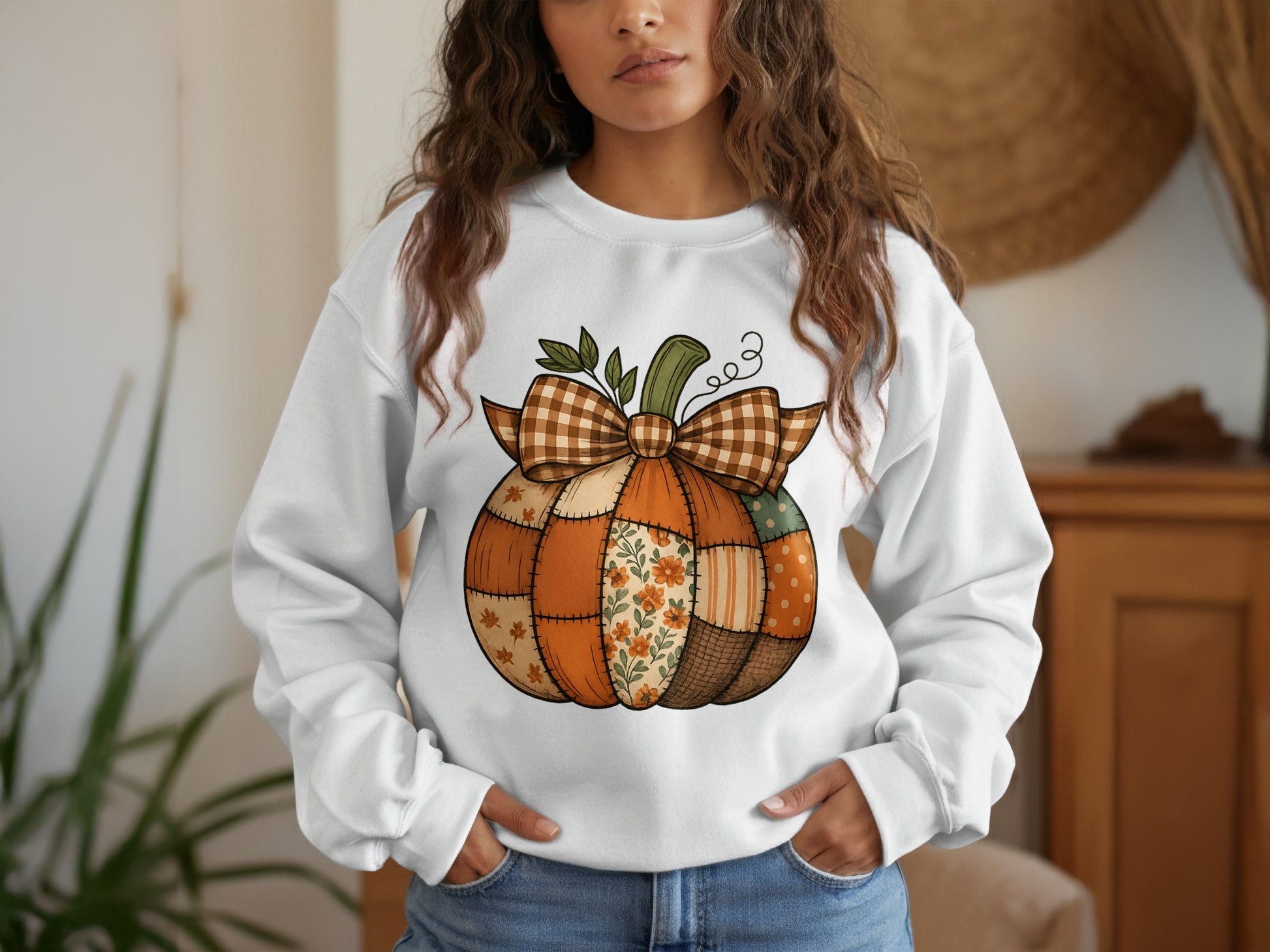 Cozy Patchwork Pumpkin Sweatshirt for Autumn Wear