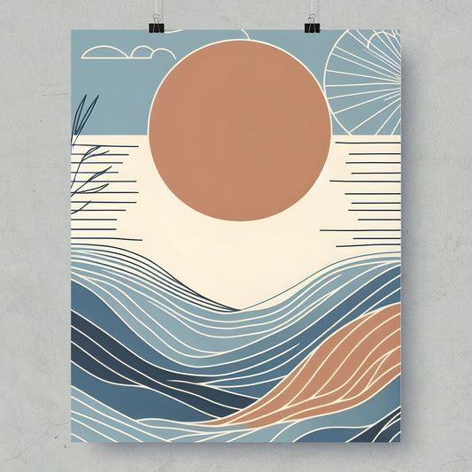 Abstract Geometric Sun and Waves Wall Art Product