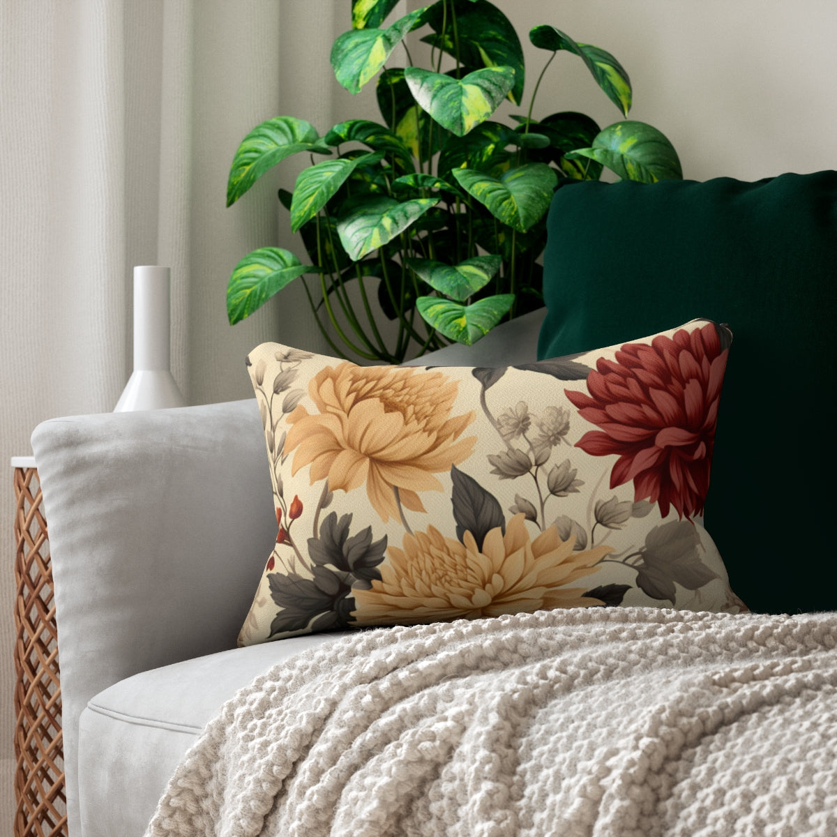 Floral Throw Pillow with Elegant Chrysanthemum Design