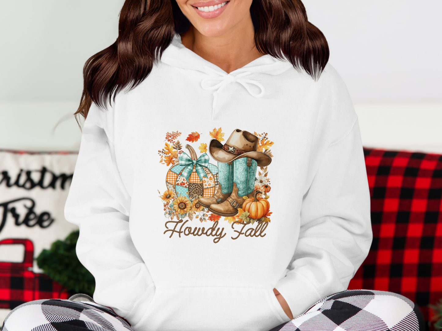 Howdy Fall Pumpkin and Cowboy Hat Themed Hoodie