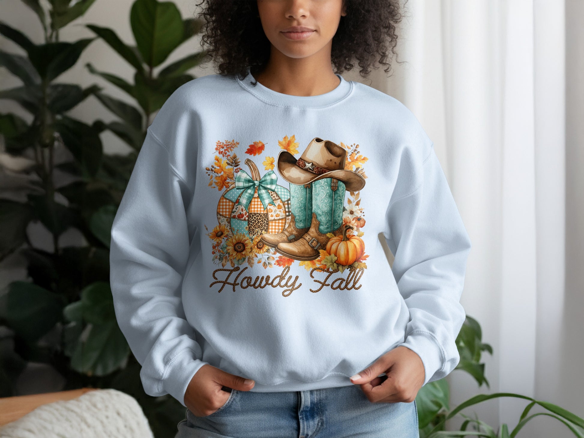 Howdy Fall Pumpkin and Cowboy Boots Sweatshirt product