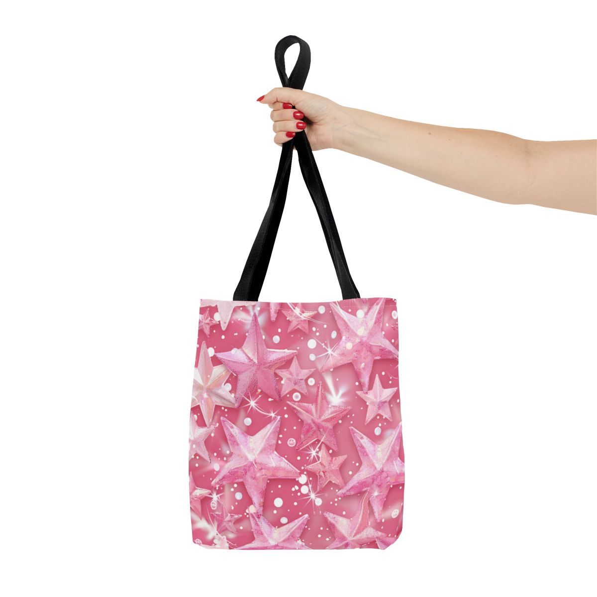 Pink and White Stars Patterned Tote Bag