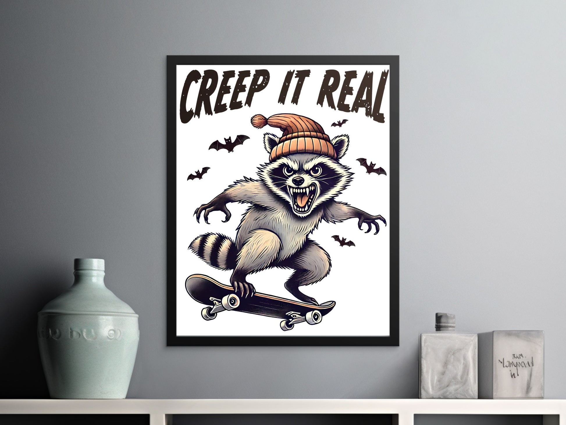 Creepy Halloween Racoon with Skating Poster product