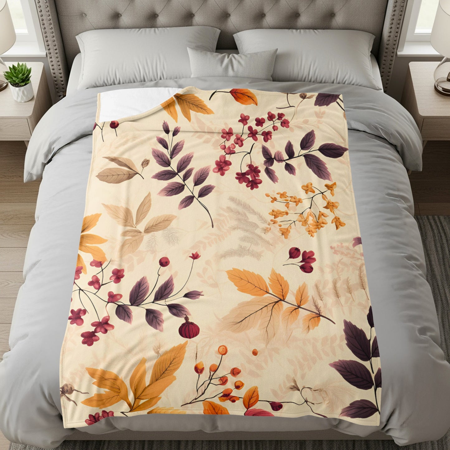 Autumn Floral Bedding Decor with Vibrant Leaf Patterns