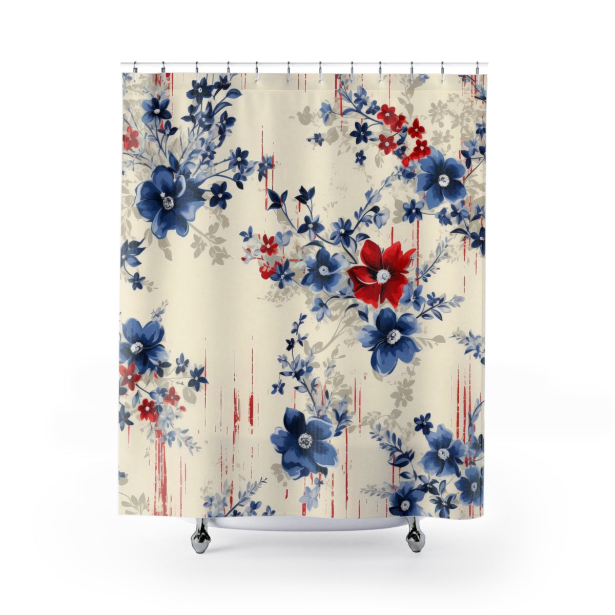 Floral Pattern Shower Curtain with Red and Blue Flowers