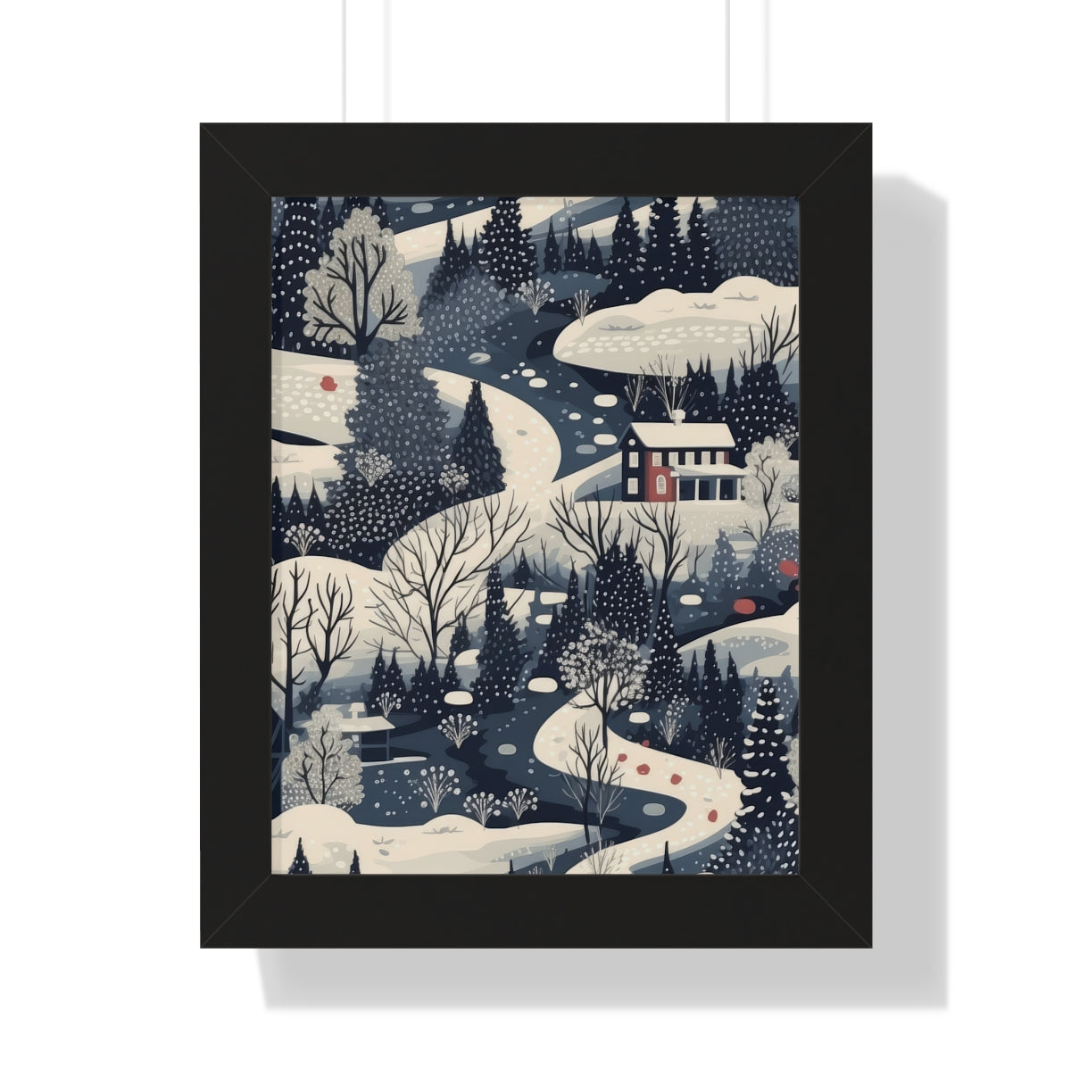 Winter Wonderland Scenic Art in Black Frame Art
