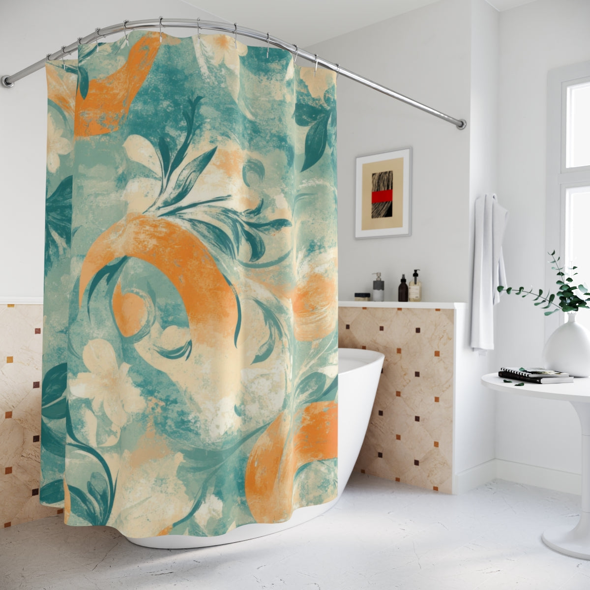 Vibrant Abstract Floral Design Shower Curtain