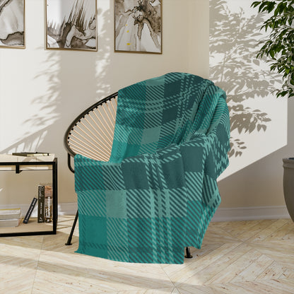 Green Plaid Throw Blanket, Check Fleece Blanket, Minky Blanket Adult, Velveteen, Cute Plush Blanket