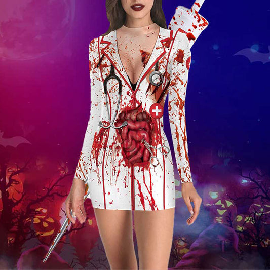 Nurse Zombie Halloween Costume Cosplay Spooky Horror Goth Clothes