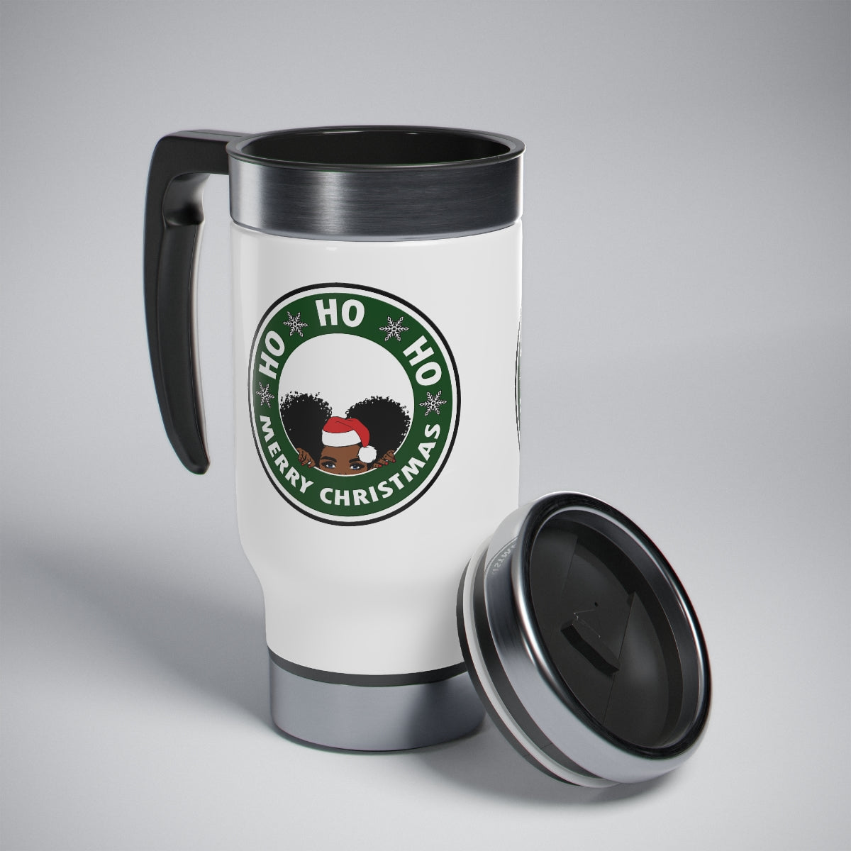 Peeping Black Girl Christmas Travel Mug with Handle, Coffee Lover Mug   14oz