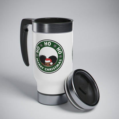 Peeping Black Girl Christmas Travel Mug with Handle, Coffee Lover Mug   14oz