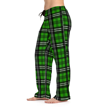 Women's Green Check Pajama Pants, Cute Lounge Pants Holiday Pajamas(AOP)