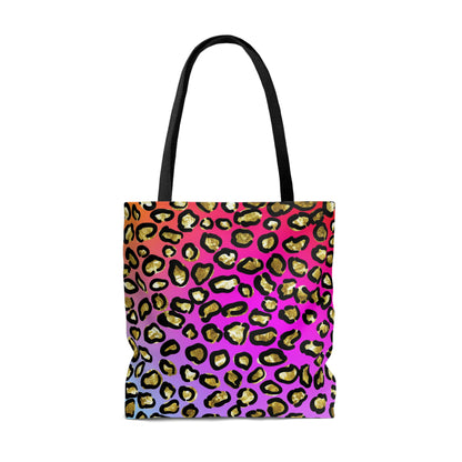 Leopard Print Canvas Tote Bag, Cute Rainbow Leopard, Summer Weekend, Beach, Large Tote Bag