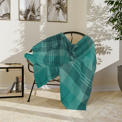 Green Plaid Throw Blanket, Check Fleece Blanket, Minky Blanket Adult, Velveteen, Cute Plush Blanket