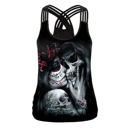 Women's Halloween Skeleton Tank Top Black Goth Cosplay