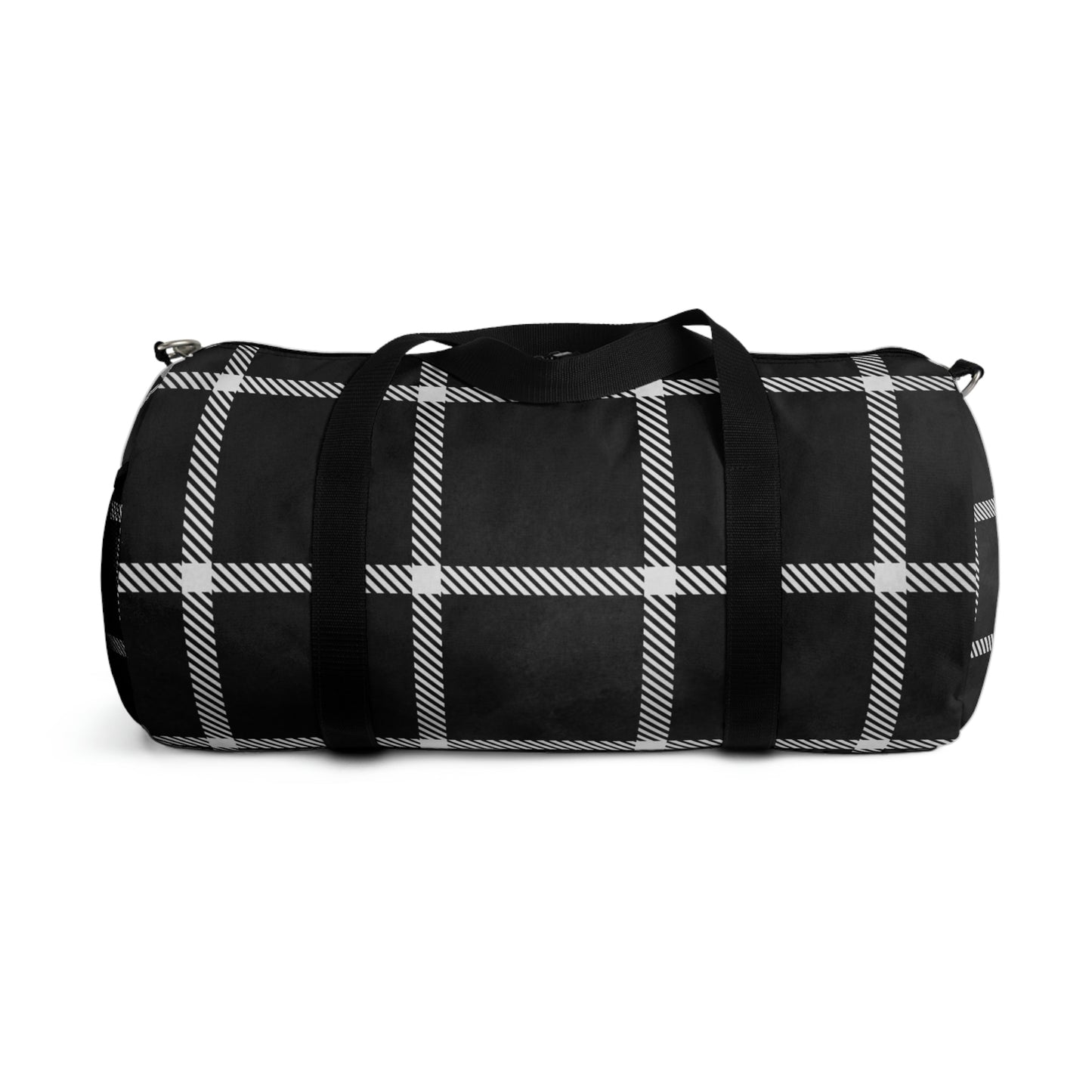 Black Check Duffle Bag, Weekender Duffle Bag, Carry on Travel Overnight Canvas Duffel Bag