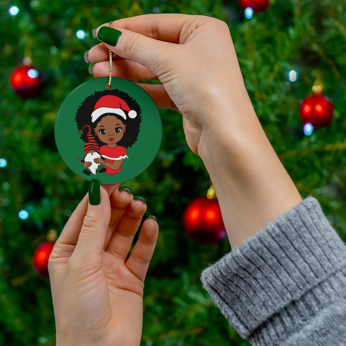 African American Girl Christmas Ornament, Cute Tree Ceramic Melanin, Xmas Tree Decoration Keepsake Ornament