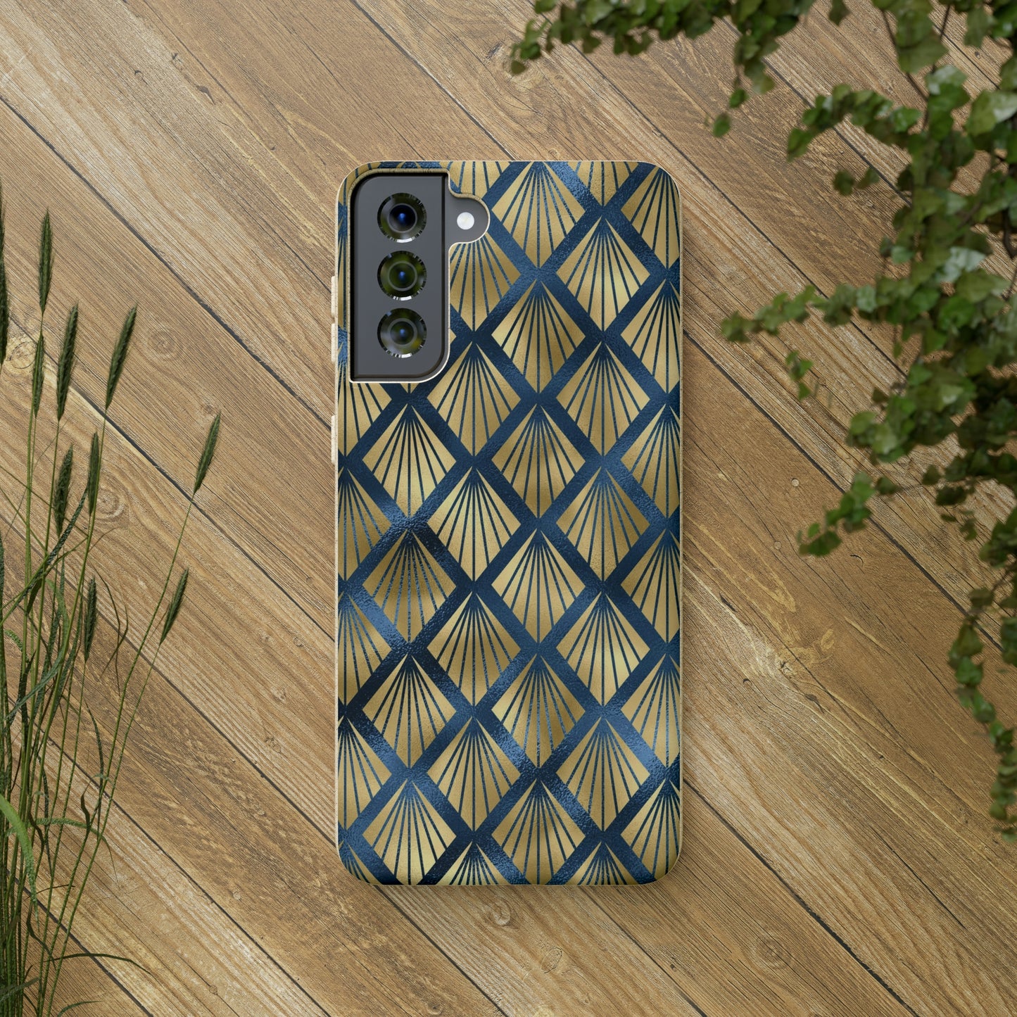 Blue and Gold Eco-Friendly Biodegradable Phone Case: Protect Your Device & the Planet"