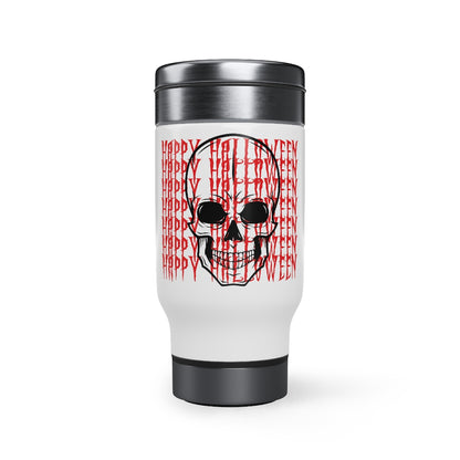 Funny Skull Skeleton Travel Mug With Handle, Halloween Tumbler Mug Cup, Goth, Sublimation Stainless Steel Mug, 14oz