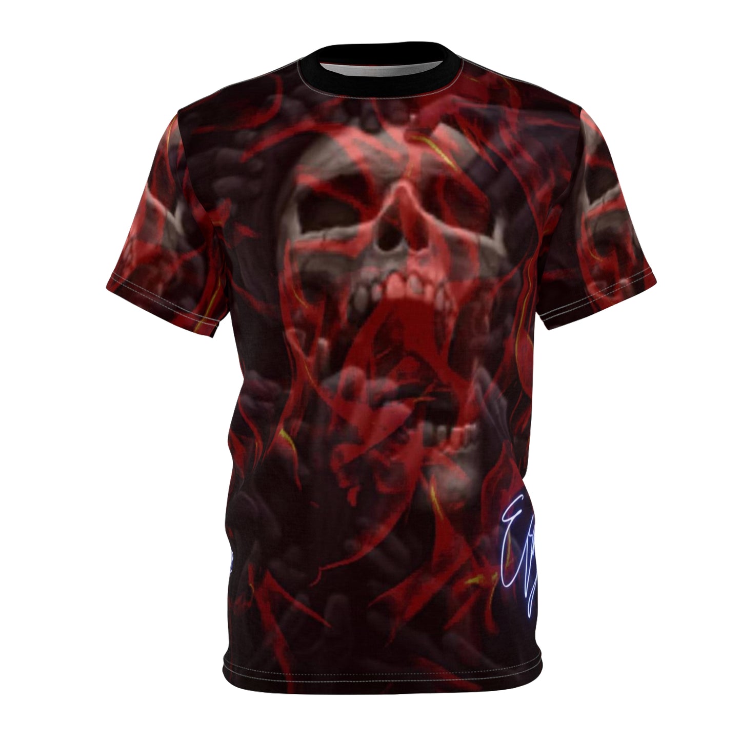 Skeleton Skull Shirt, Goth Clothing Streetwear, Plus Size T-Shirt, Unisex AOP Short Sleeve Tee
