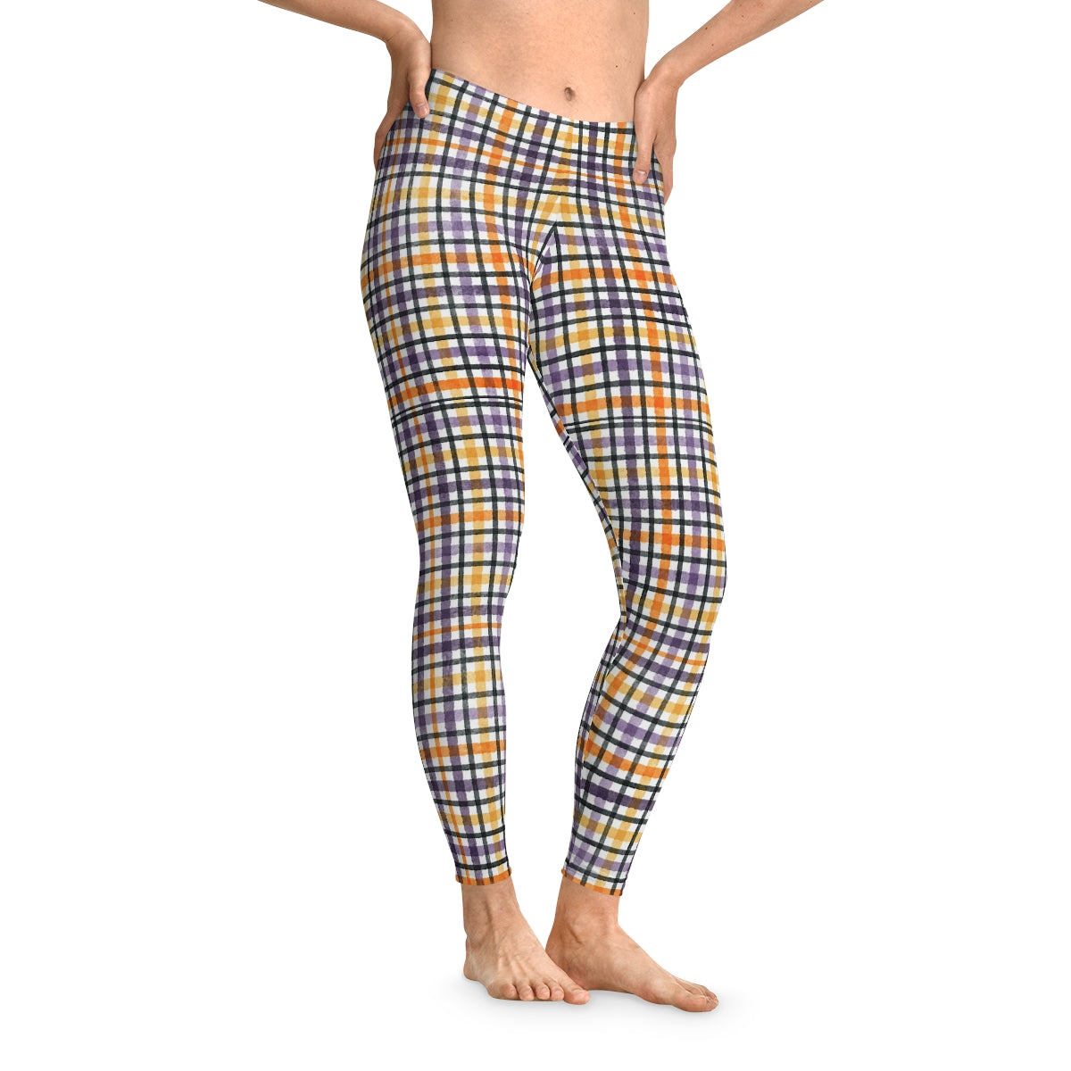 Ladies Trendy Plaid Check Stretchy Leggings Yoga Gym Streetwear