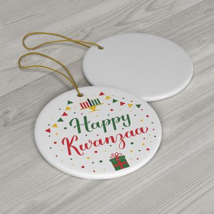 Happy Kwanzaa Tree Ornament, African American Holiday Decor, Cute Ceramic Ornament,