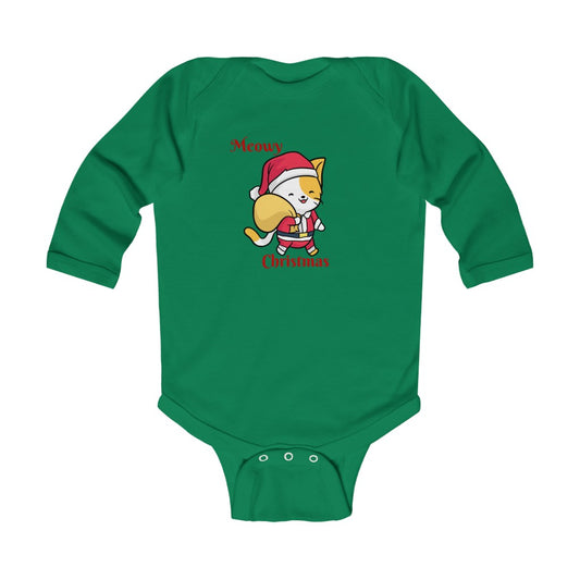 Long Sleeve Baby Bodysuit Christmas Cat, Funny Unisex Shirt, Cute Shirt