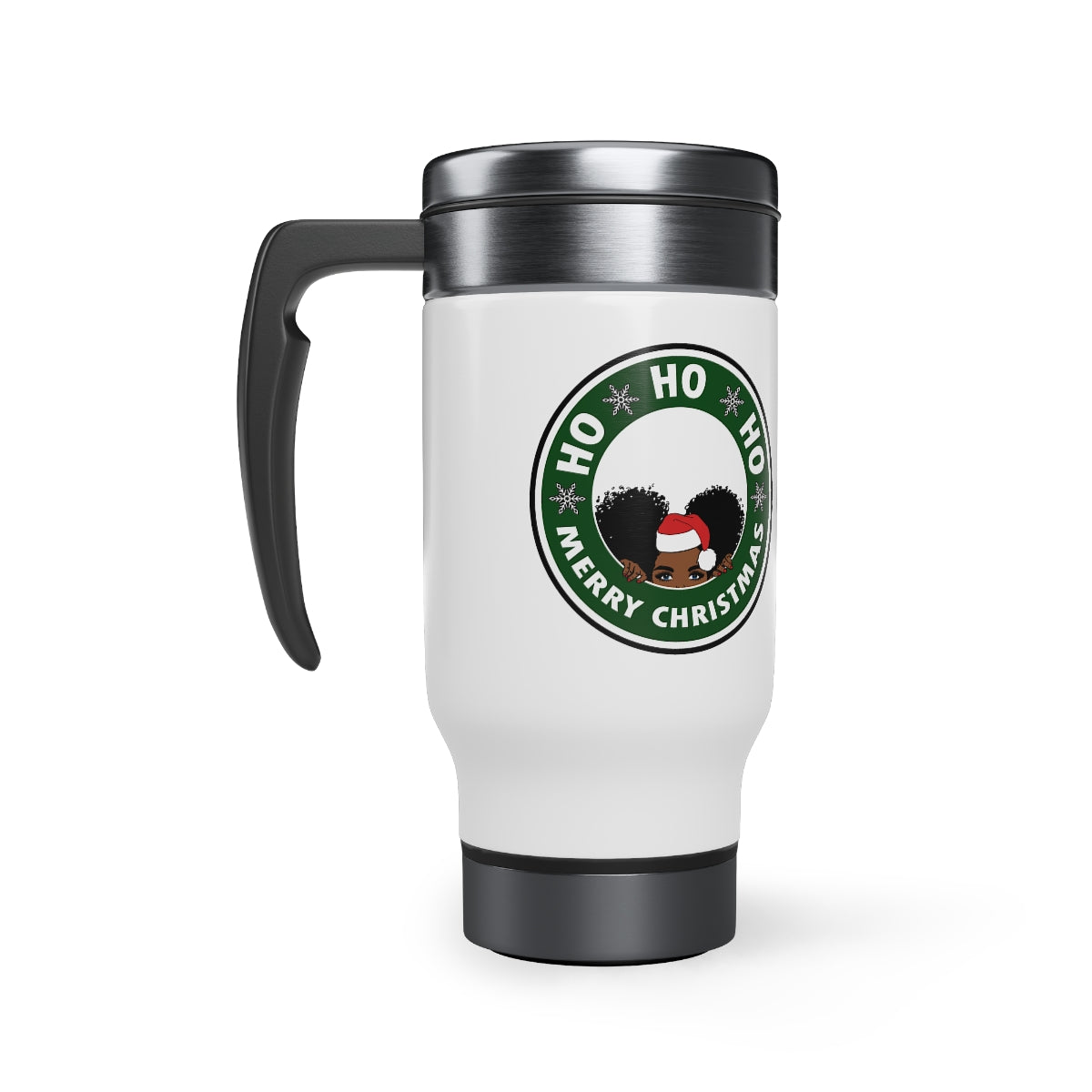 Peeping Black Girl Christmas Travel Mug with Handle, Coffee Lover Mug   14oz