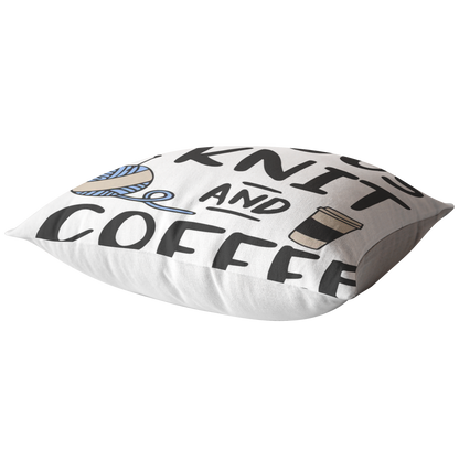 Dogs Knit and Coffee Throw Pillow Dog Lovers Owners Gift Knitters Pillow Custom Throw Pillow