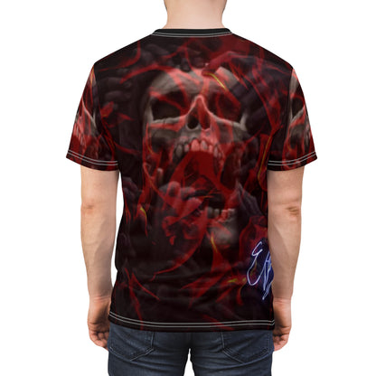 Skeleton Skull Shirt, Goth Clothing Streetwear, Plus Size T-Shirt, Unisex AOP Short Sleeve Tee