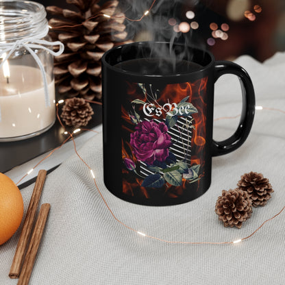 Rose Abstract Coffee Mug, Cute Flower Black Cup Ceramic, 11oz, Esbee Custom