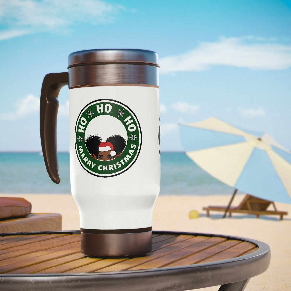 Peeping Black Girl Christmas Travel Mug with Handle, Coffee Lover Mug   14oz