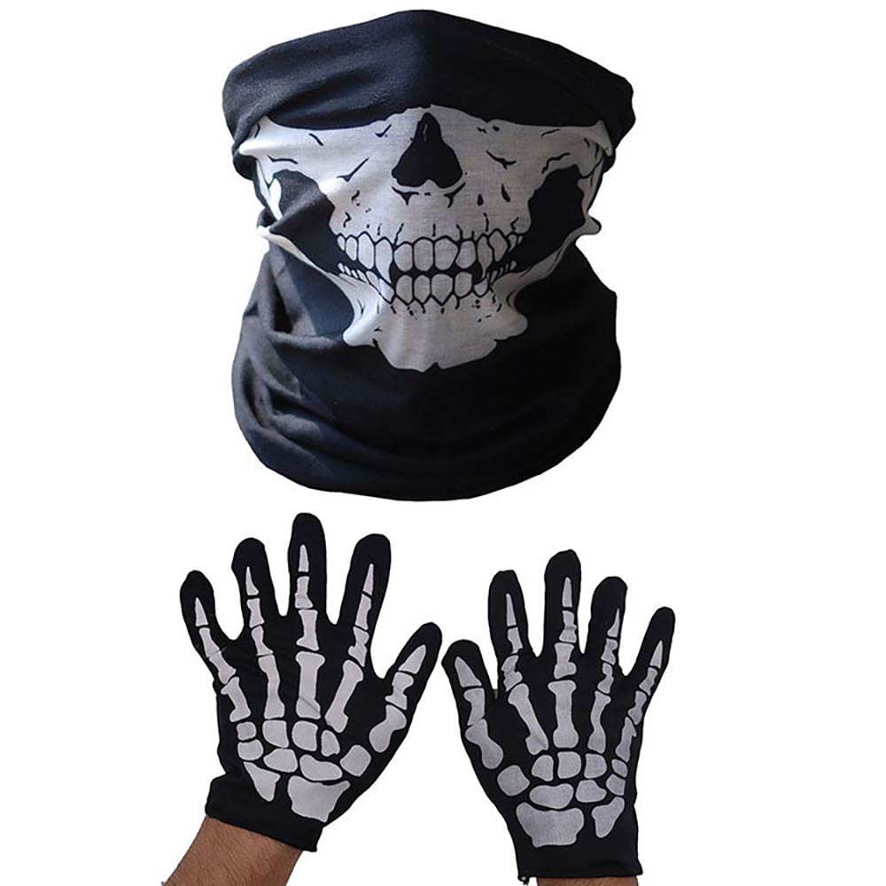 Skull Face Mask And Skeleton Gloves Halloween Costume