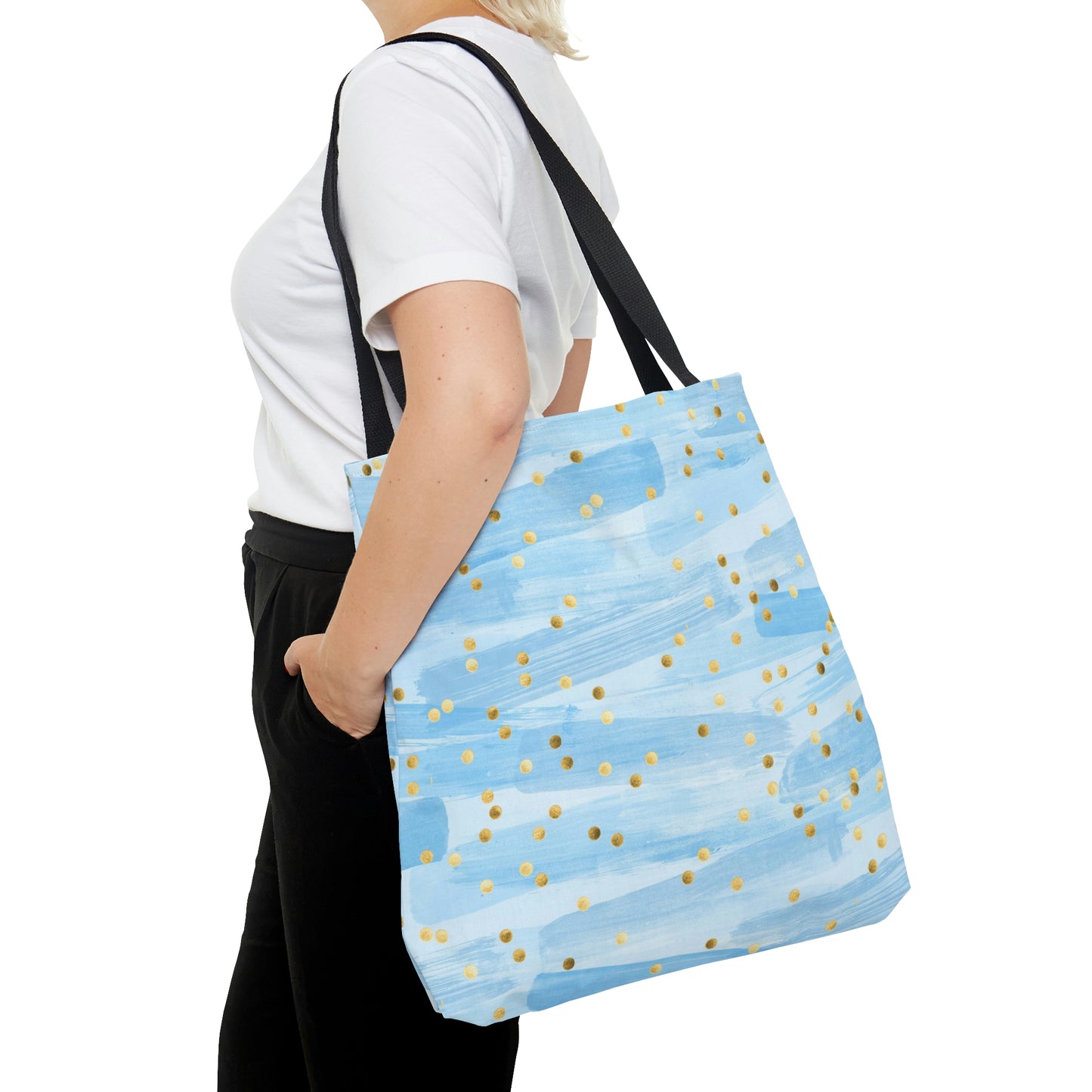 Blue Gold Speck Weekender Bag for Women, Glitter Tote Bag, Tote Bag With Pockets, Cute Tote Bag Canvas