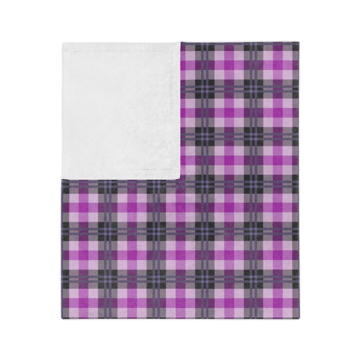 Purple Plaid Throw Blanket, Fleece Blanket, Minky Blanket Adult, Velveteen, Cute Plush Blanket