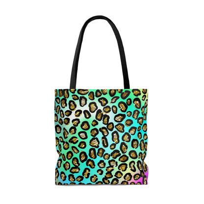 Leopard Print Canvas Tote Bag, Weekender Bag, Cute Beach, Leopard Rainbow,  Large Tote Bag