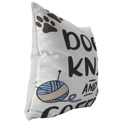 Dogs Knit and Coffee Throw Pillow Dog Lovers Owners Gift Knitters Pillow Custom Throw Pillow