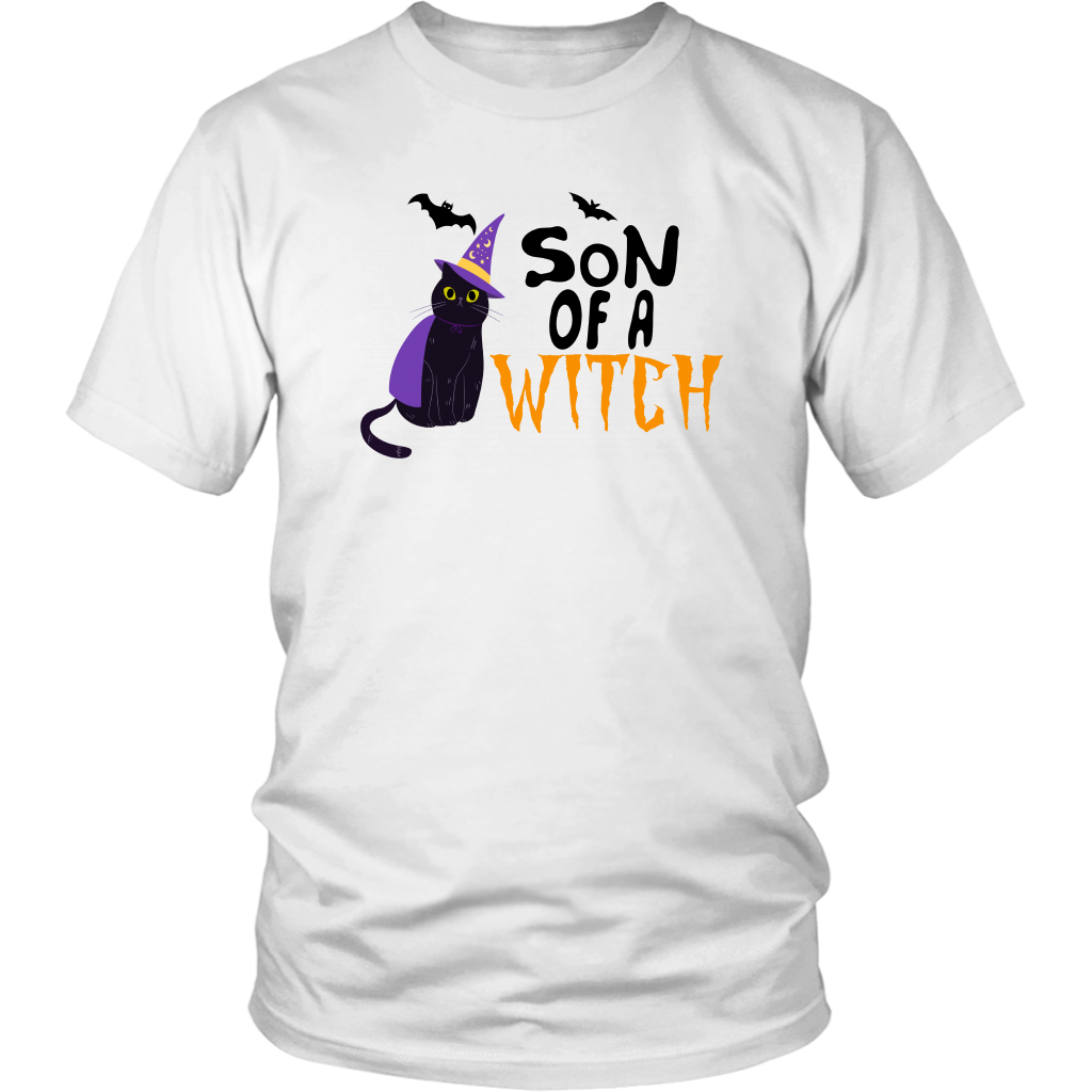 Son Of A Witch Cat Halloween T-Shirt Funny Witch Shirt Graphic Tee Black Cat