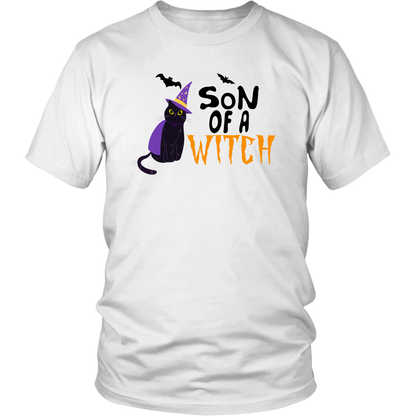 Son Of A Witch Cat Halloween T-Shirt Funny Witch Shirt Graphic Tee Black Cat