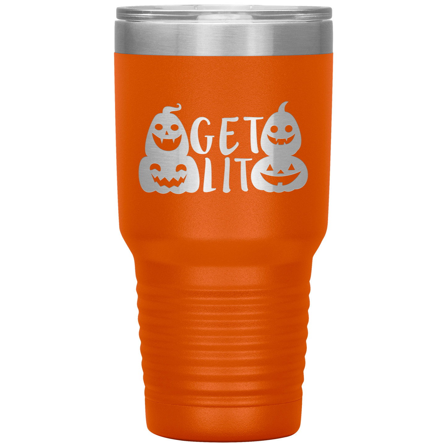 Halloween Tumbler Get Lit Pumpkin Face Funny Tumbler 30 oz Insulated Tumbler Mug Cup Gift