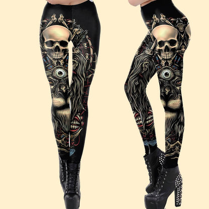 Women's Halloween High-Waisted Skeleton Head Leggings