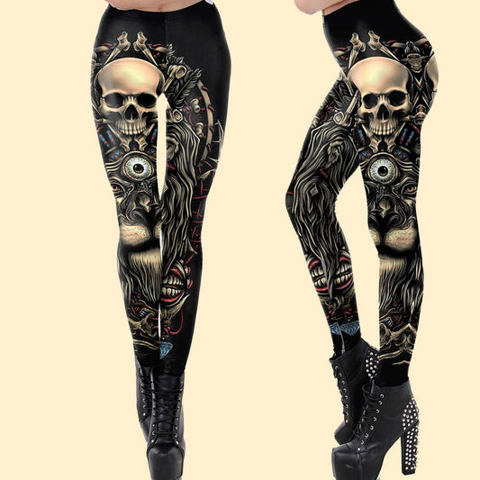 Women's Halloween High-Waisted Skeleton Head Leggings