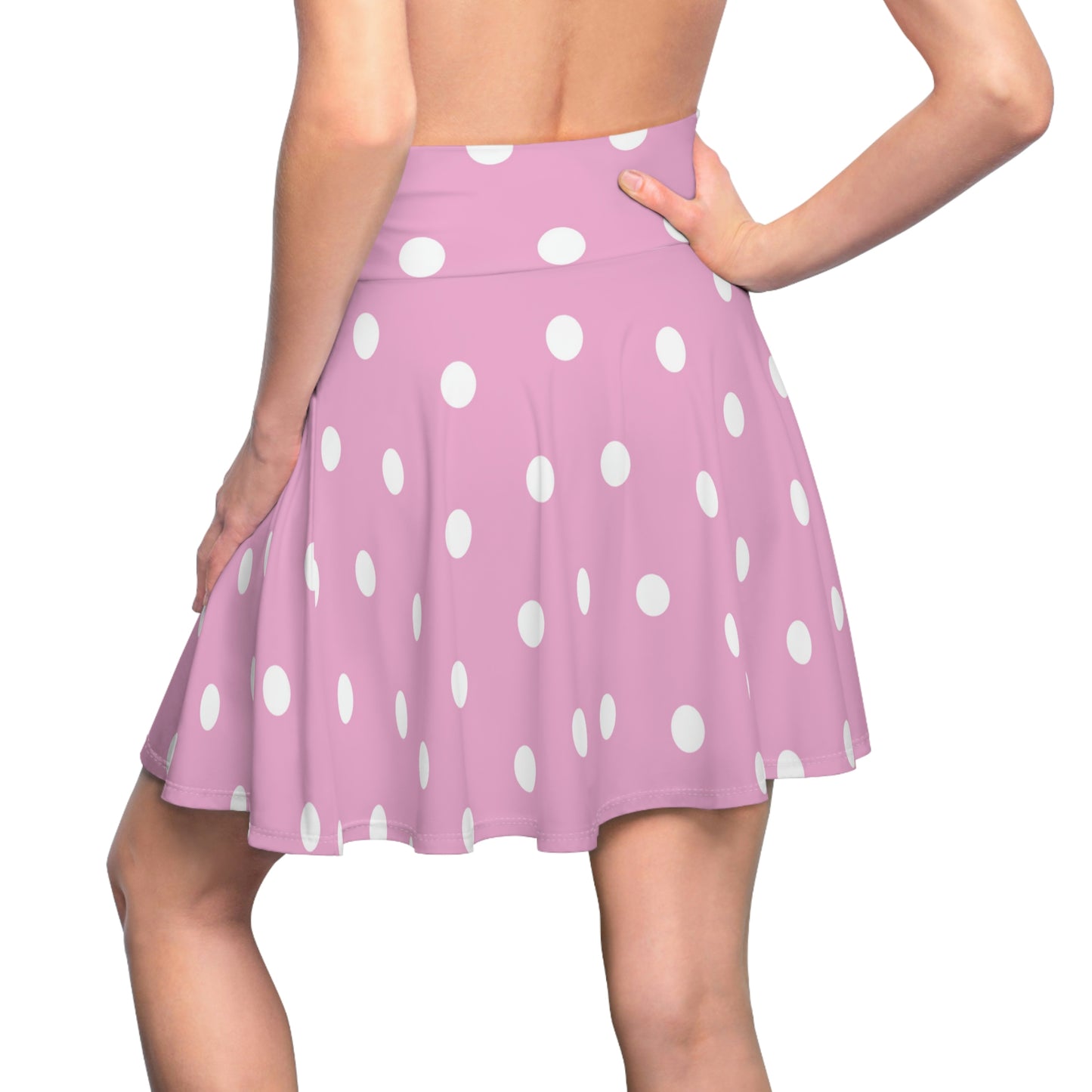 Women's Skater Skirt Pink Polka Dot, Cute High Waist Circle Skirt, Full A Line Skirt