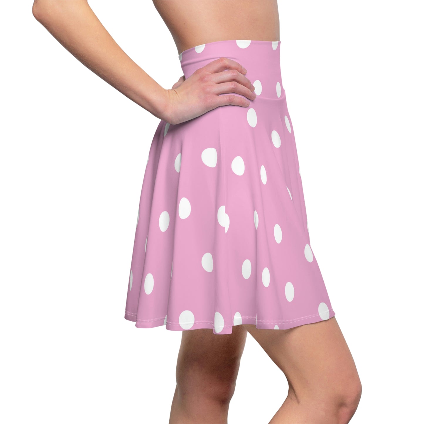 Women's Skater Skirt Pink Polka Dot, Cute High Waist Circle Skirt, Full A Line Skirt